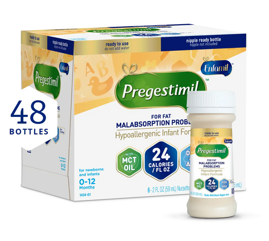 Pregestimil® Hypoallergenic Infant Formula for Fat Malabsorption - 24 Cal Ready to Use - 2 fl oz Bottles (Case of 48)